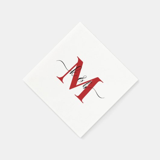 Red Monogram Swash Script White Cocktail Serviette (Ecke)
