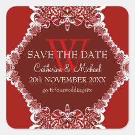 Red Monogram Tribal Wedding Annoucement Sticker