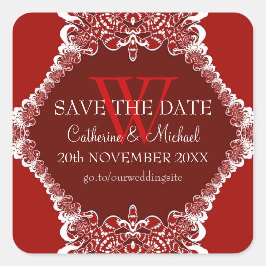 Red Monogram Tribal Wedding Annoucement Sticker (Vorderseite)