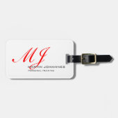 Red Monogram White Gray Personal Trainer Modern Gepäckanhänger (Vorderseite horizontal)