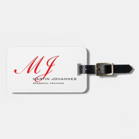 Red Monogram White Gray Personal Trainer Modern Gepäckanhänger (Vorderseite horizontal)