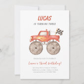 Red Monster Truck Any Age Birthday Party Einladung (Vorderseite)