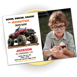 Red Monster Truck Birthday Einladungen Foto