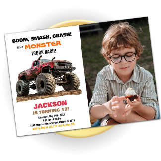 Red Monster Truck Birthday Einladungen Foto