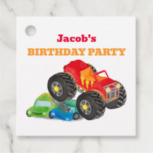Red Monster Truck Birthday Party - Farbe Geschenkanhänger