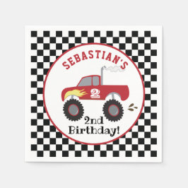 Red Monster Truck Birthday Racing Trucks Boys Serviette