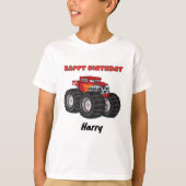 Red Monster Truck Custom Happy Birthday Name T-Shirt (Vorderseite)