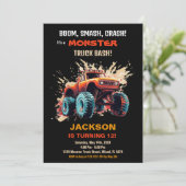 Red Monster Truck Geburtstagseinladungen Einladung (Stehend Vorderseite)