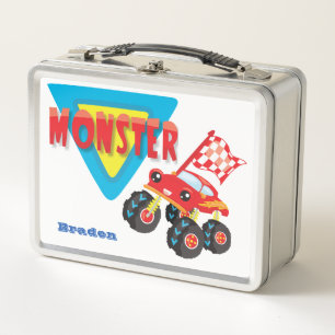 Red Monster Truck Personalisiert Kids Metall Brotdose