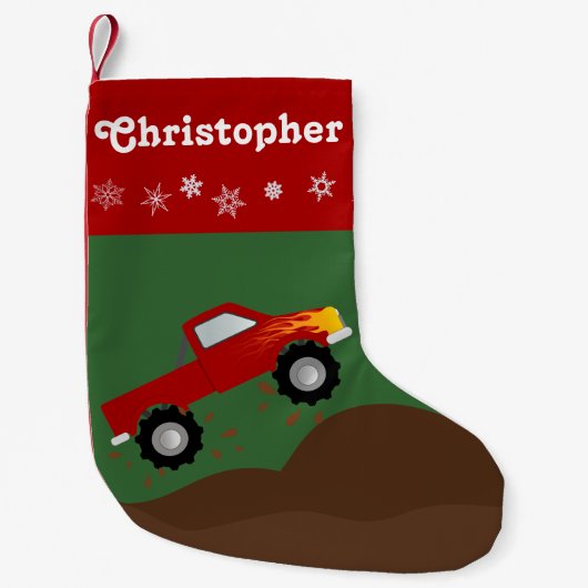 Red Monster Truck Personalisiert Kleiner Weihnachtsstrumpf (Vorderseite)