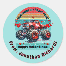 Red Monster Truck Sie machen mein Herzrennen Runder Aufkleber