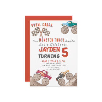 Red Monster Trucks Boy Birthday Einladung