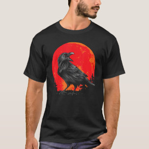 Red Moon Black Crow Gothic Animal Bird Spooky Fore T-Shirt