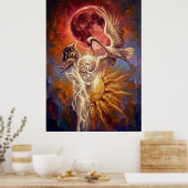 Red Moon Crane Symbolic Art Poster (Küche)