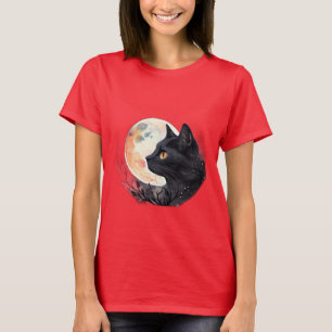 Red Moon mit Cat Artistic T - Shirt Design