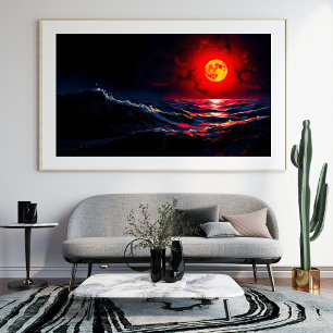 Red Moon Over Stormy Sea Fantasy Seascape Fotodruck