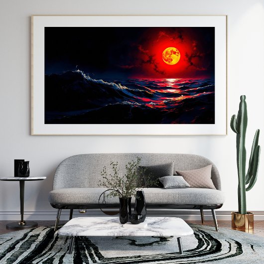 Red Moon Over Stormy Sea Fantasy Seascape Fotodruck