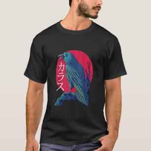 Red Moon Raven Black Crow Bird Japanisch Gothic No T-Shirt