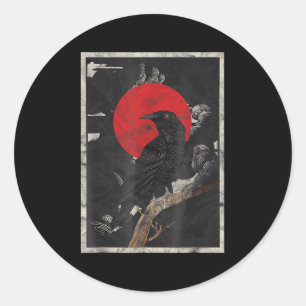 Red Moon Raven Black Crow Runder Aufkleber