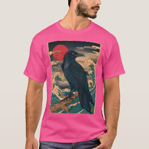 Red Moon Raven - Vintager Schwarzer Crow im japani T-Shirt