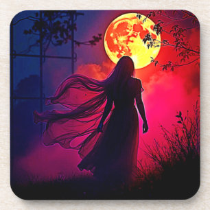 Red Moon Shadow Woman Mystery Design Getränkeuntersetzer