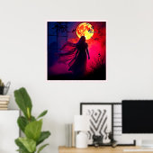 Red Moon Shadow Woman Mystery Design Poster (Heimbüro)