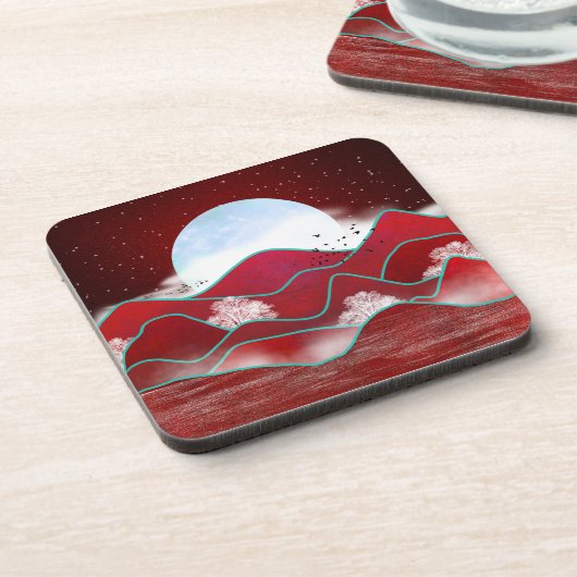 Red Moonrise Getränkeuntersetzer (Linke Seite)