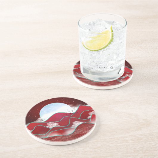 Red Moonrise Getränkeuntersetzer (Seite)
