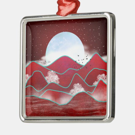 Red Moonrise Ornament Aus Metall (Links)