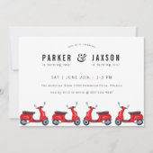 Red Moped Scooter Thema Gemeinsamer Geburtstag Einladung (Vorderseite)