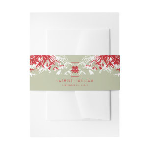 Red/Moss Bamboo Blätter Double Xi Chinese Wedding Einladungsbanderole