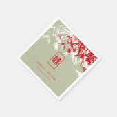 Red/Moss Bamboo Blätter Double Xi Chinese Wedding Serviette (Ecke)