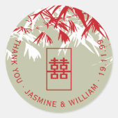Red & Moss Bamboo Blätter Shuang Xi Chinese Weddin Runder Aufkleber (Vorderseite)