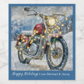 Red Motorrad mit Weihnachtsbeleuchtung Weinetikett (Einzelnes Label)