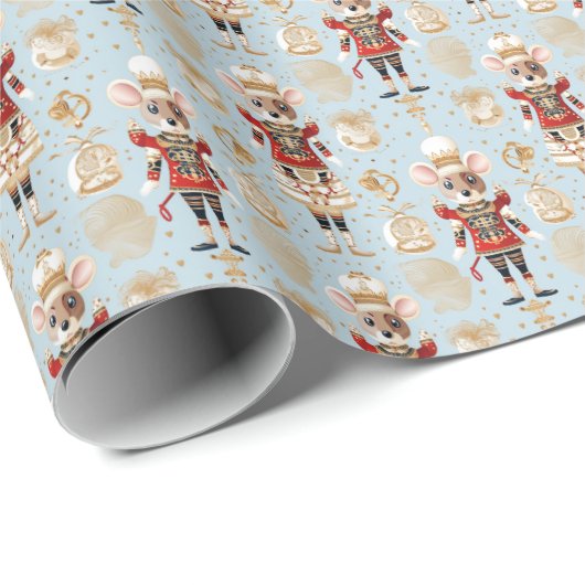Red Mouse King, Light Blue Nutcracker Ballet Geschenkpapier (Rolleneckpunkt)