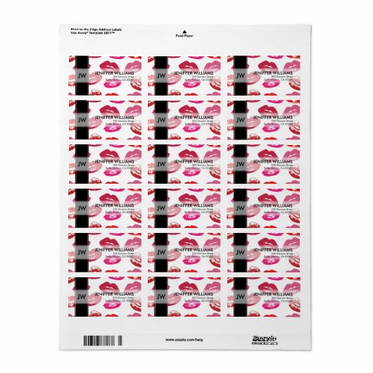 Red Mouths Pattern Personalisiert Adressaufkleber (Vorne)