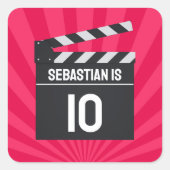 Red Movie Night Clapperboard Kindergeburtstag Part Quadratischer Aufkleber (Vorderseite)