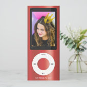 Red MP3 Music Player Birthday Einladung (Stehend Vorderseite)