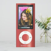 Red MP3 Music Player II Birthday Einladung (Stehend Vorderseite)