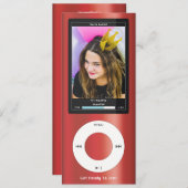 Red MP3 Music Player II Birthday Einladung (Vorne/Hinten)