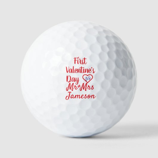 Red Mr + Mrs. 1st Valentine's Day Golfball (Vorderseite)