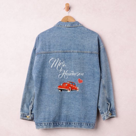 Red Mrs Brides Nachname Classic Car Denim Jacket Jeansjacke (Hangar)