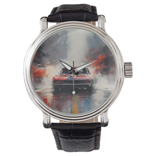 Red Muscle Car Kopf auf Armbanduhr (Vorderseite)