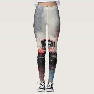 Red Muscle Car Kopf auf Leggings