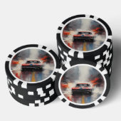 Red Muscle Car Kopf auf Pokerchips (Stapel)
