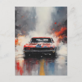 Red Muscle Car Kopf auf Postkarte