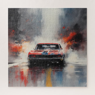 Red Muscle Car Kopf auf Puzzle