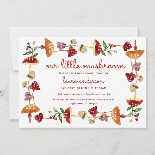 Red Mushroom Baby Shower Gender Reveal Einladung (Vorderseite)