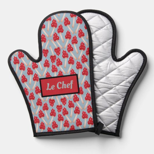 Red Mushroom - Blue & Red Ofenhandschuh (Vorderseite/Rückseite)