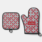 Red Mushroom - Blue & Red Ofenhandschuh & Topflappen-Set (Vorderseite)